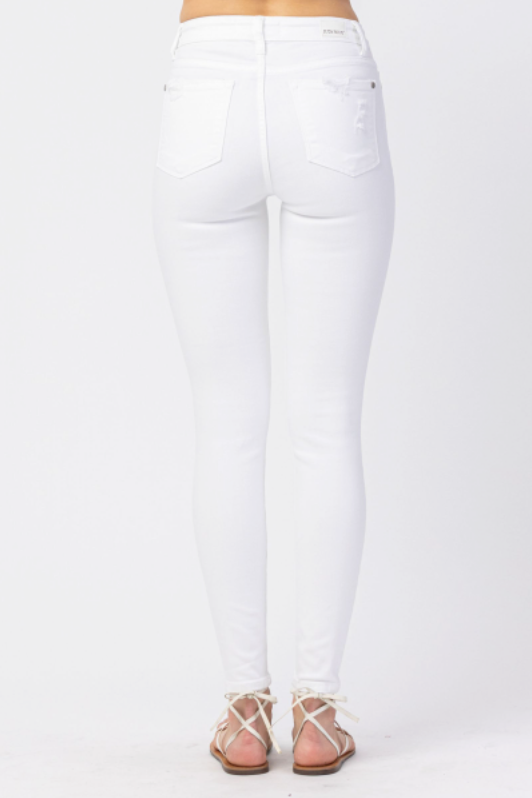 Judy Blue Womens Mid Rise White Destroyed Skinny Jeans