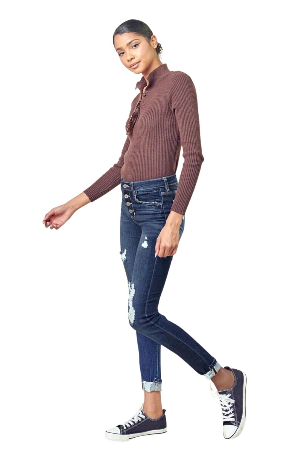 Kancan Womens Chelsea High Rise Super Skinny Distressed Denim Jeans