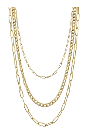 Multi Triple Layered Matte Gold Chain 18"-20" Necklace, Can Be Worn Together or Seperate