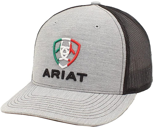 Ariat Mens Richardson 112 Mexican Flag Logo Trucker Hat (Grey/Black)