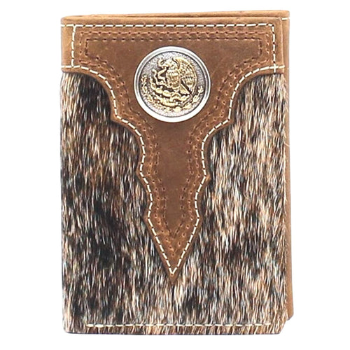 Ariat Mens Leather Triple Stitch Overlay Calf Hair Trifold Wallet