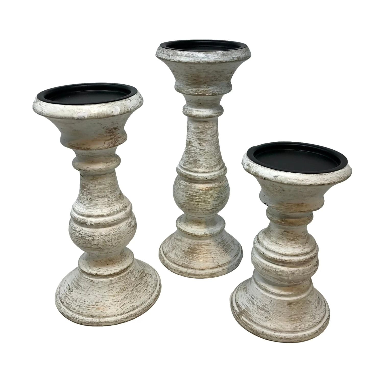 Hand Carved Wood Chapel Pillar Candle Holder, Set of 3