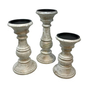 Hand Carved Wood Chapel Pillar Candle Holder, Set of 3