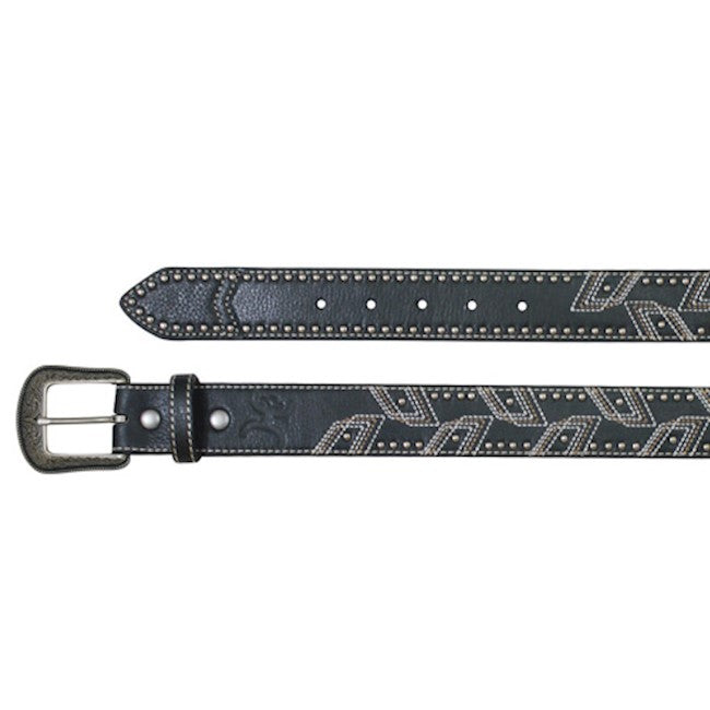 Hooey Mens Western Embroidered Studded Leather Belt (Black, 36)