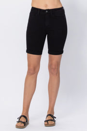 Judy Blue Womens Cuffed Bermuda Black Denim Shorts