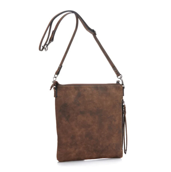 Tony Lama Brown Weathered Leather Boot Stitch Concealed Carry Crossbody Bag