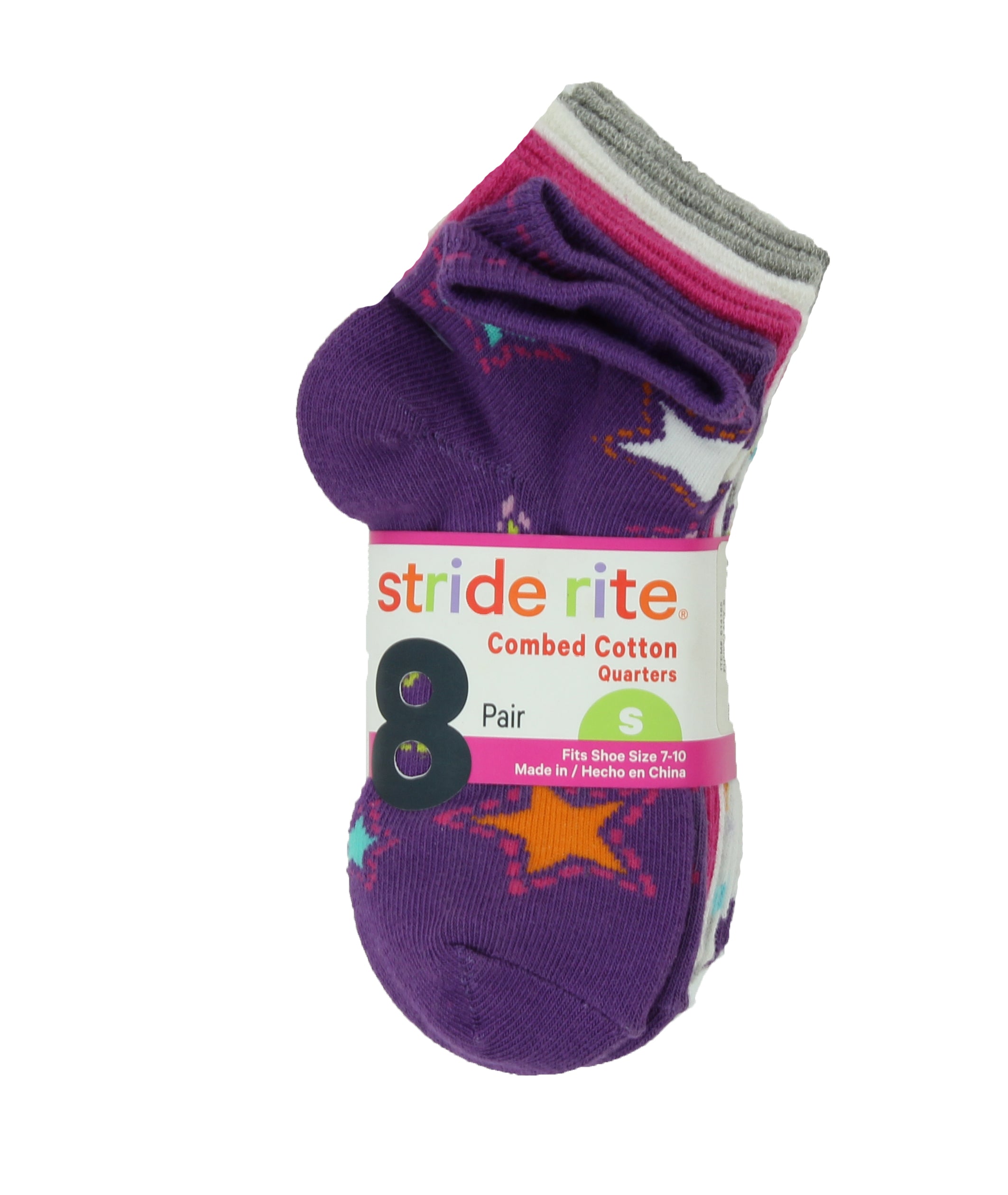 Stride Rite Girls Combed Cotton Quarters Socks-8 Pack
