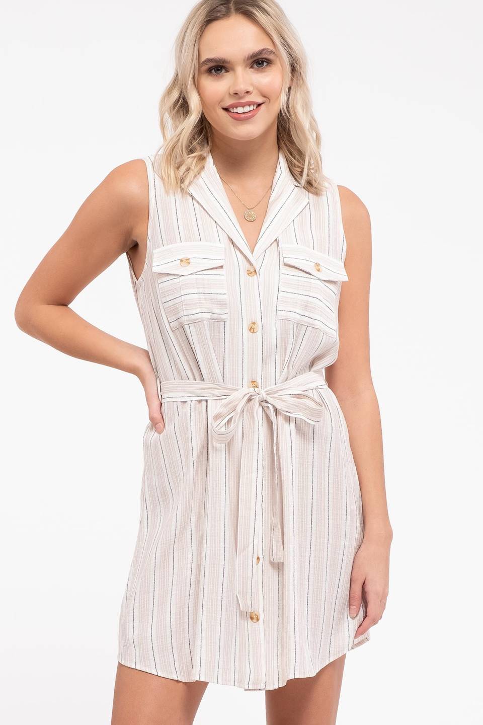 Mine Womens Belted Striped Short Sleeve Mini Dress