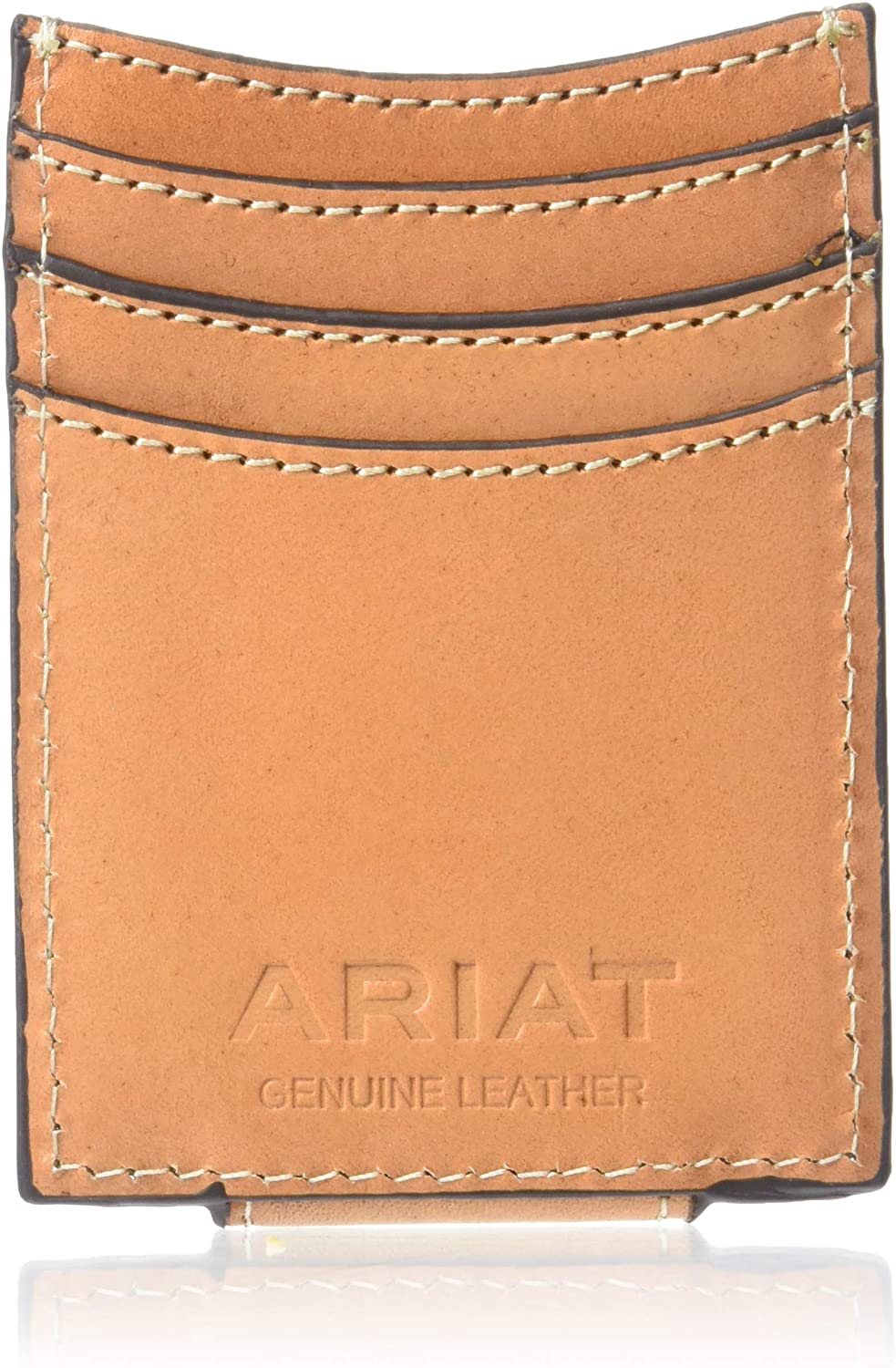Ariat Mens Floral and Basket Stamp Magnetic Leather Money Clip Wallet, (Tan)