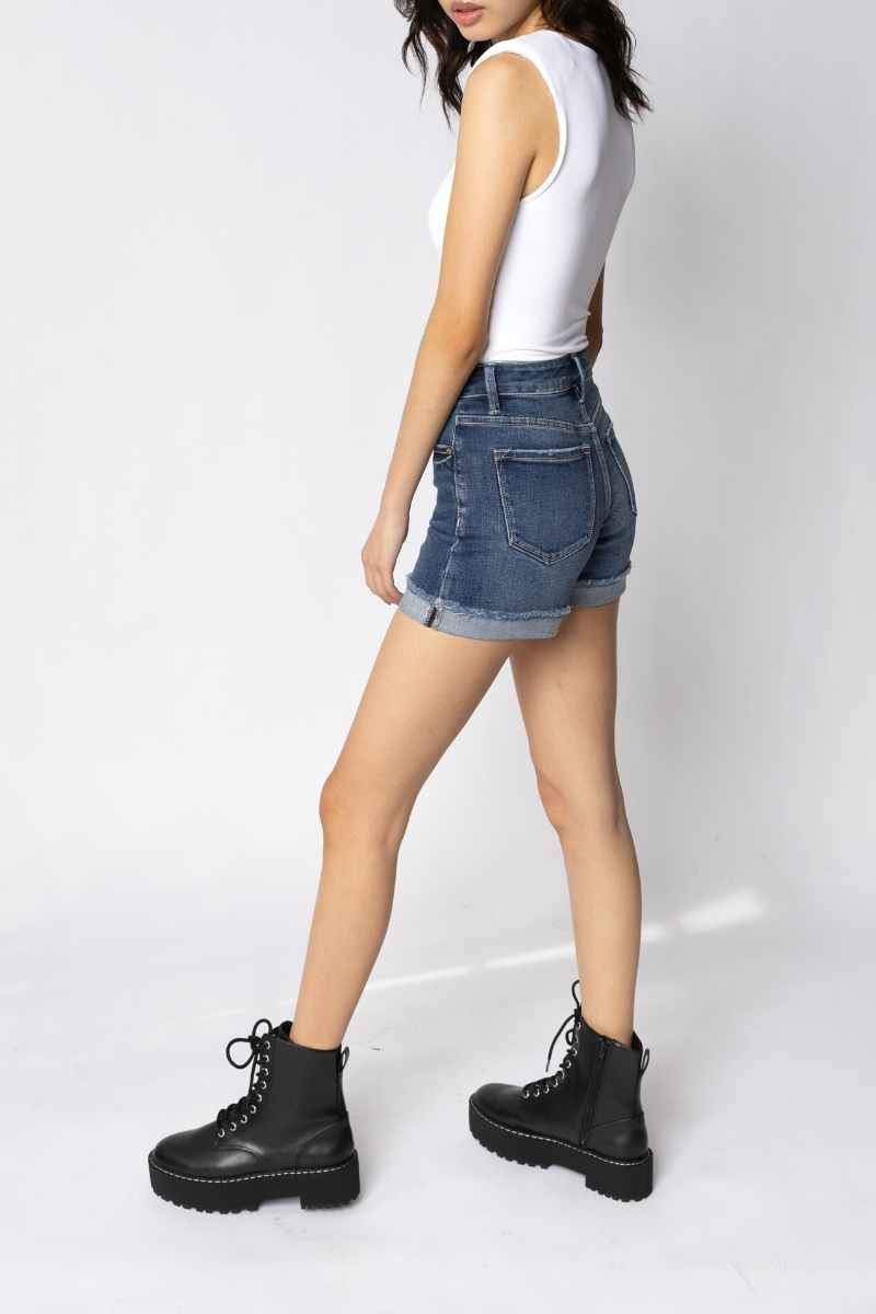 Kancan Womens Jasmine High Waist Distressed Denim Shorts