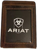Ariat Mens Leather Distressed USA Flag Money Clip Bifold Brown