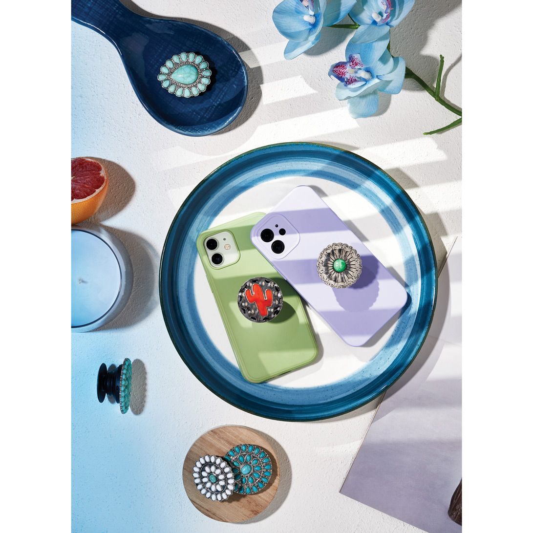 Myra Bag Opals White Turquoise Silver Phone Holder Stand