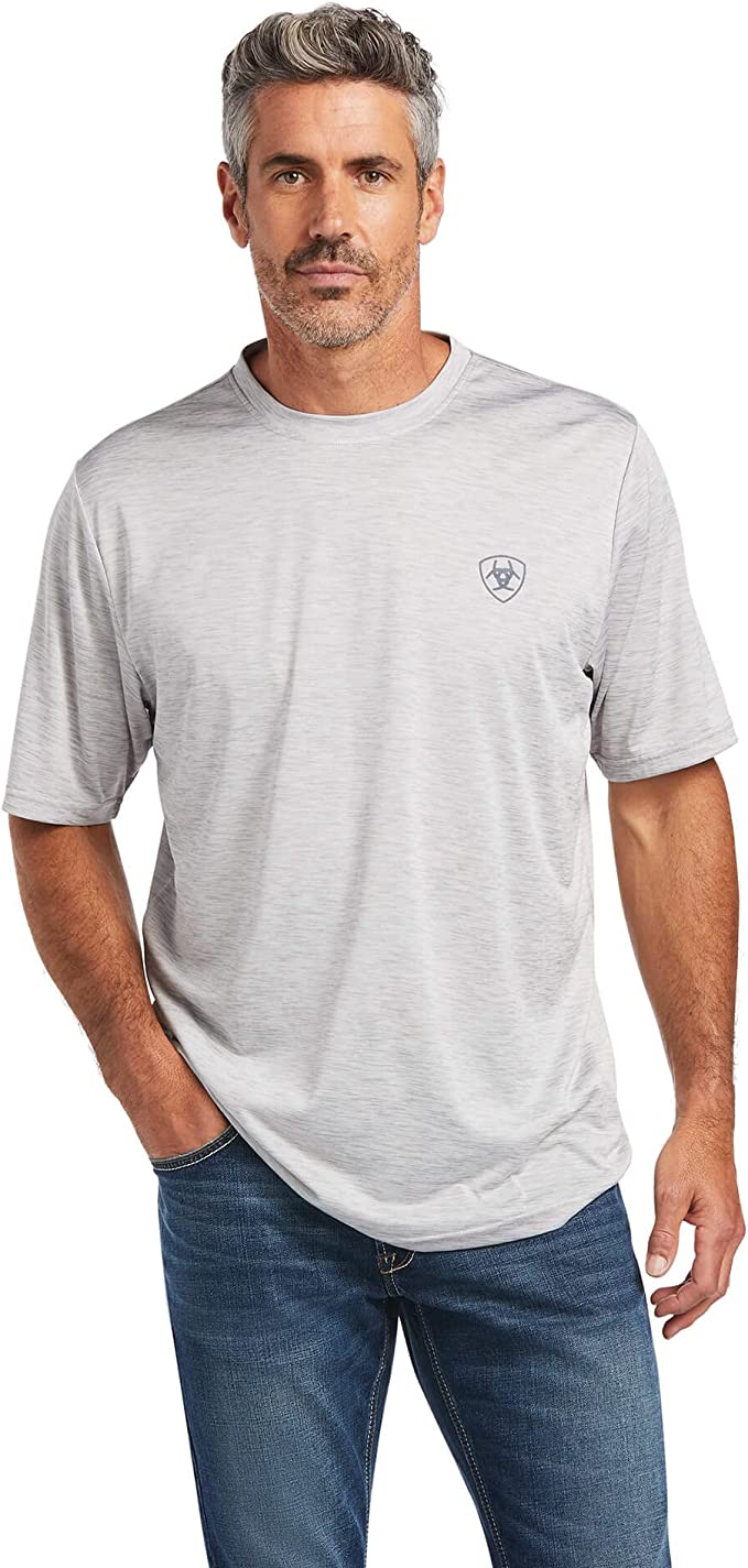 Ariat Mens Charger Shield Polyester Jersey Tee Shirt, Echo Gray