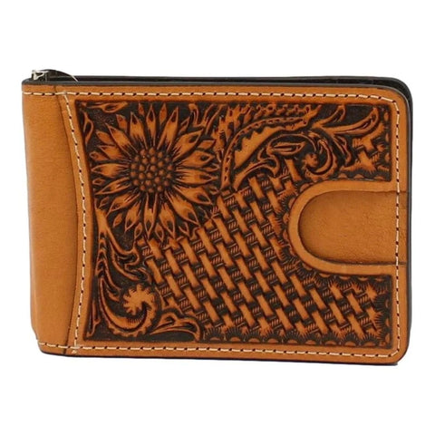 Nocona Mens Tan Sunflower Bifold Leather Money Clip Wallet