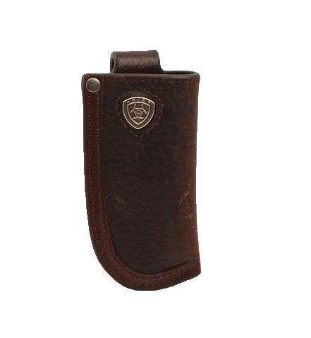 Ariat Unisex Leather Embossed Basket Weave Belt Clip Cell Phone Case, Brown