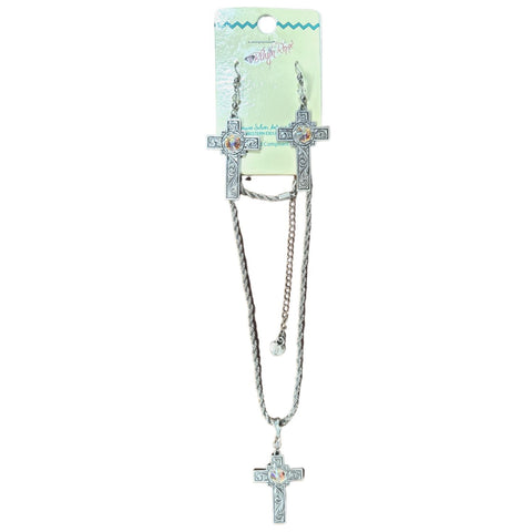 Blazin Roxx Cross with Stone Earrings and Necklace Set