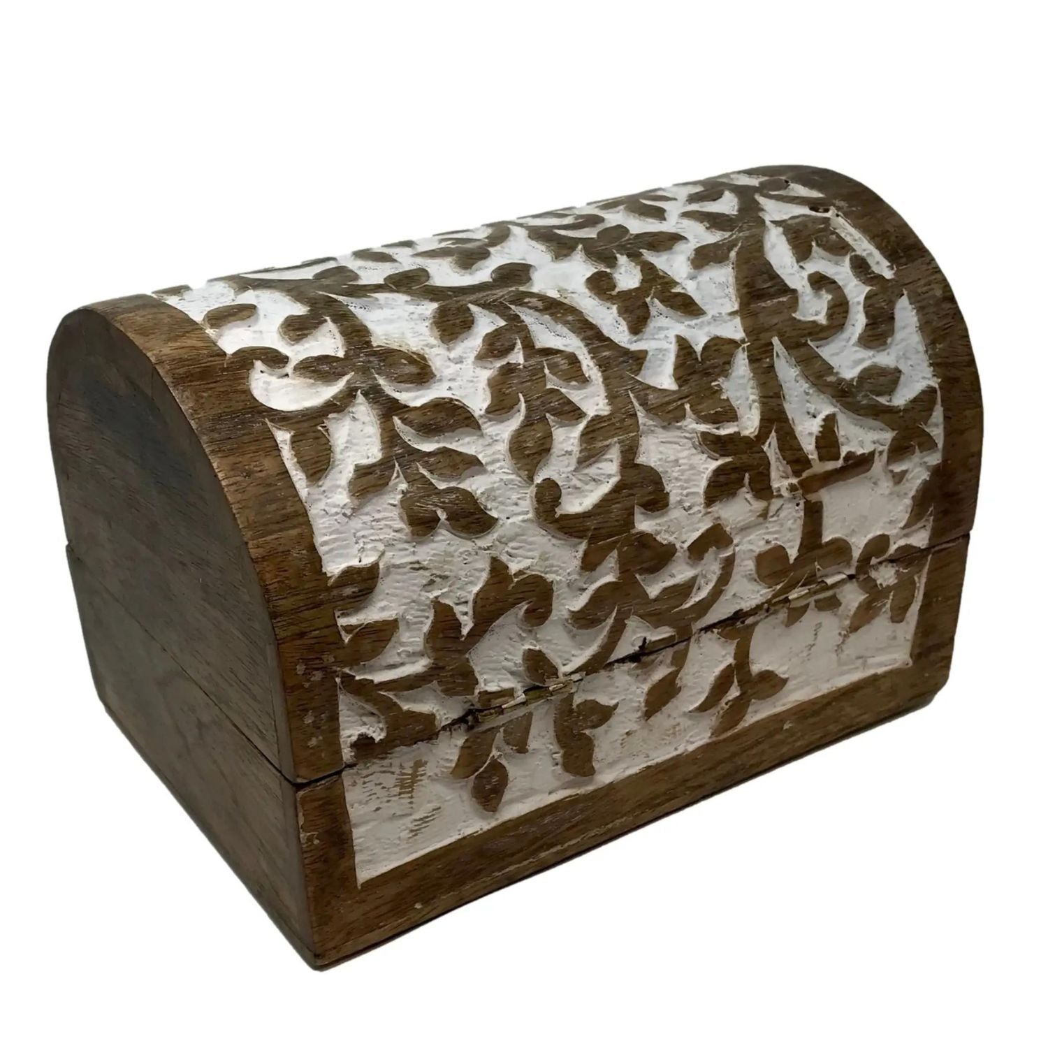 Hand Carved Wood Tree of Life Half-Round Table Chest