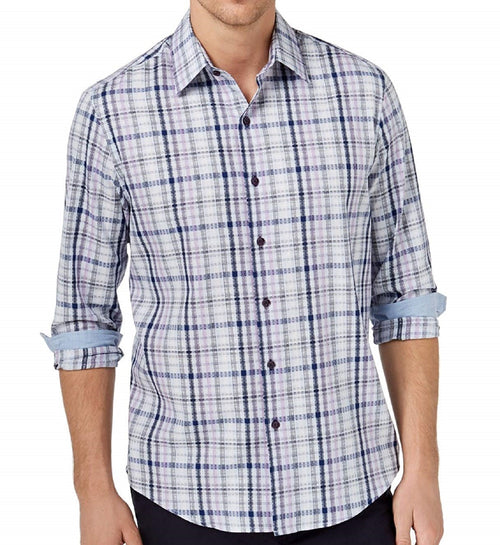 Tasso Elba Mens Geometric Plaid Shirt