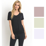 Mono B Womens Essential Tie-Front Wavy Side Short Sleeve Top