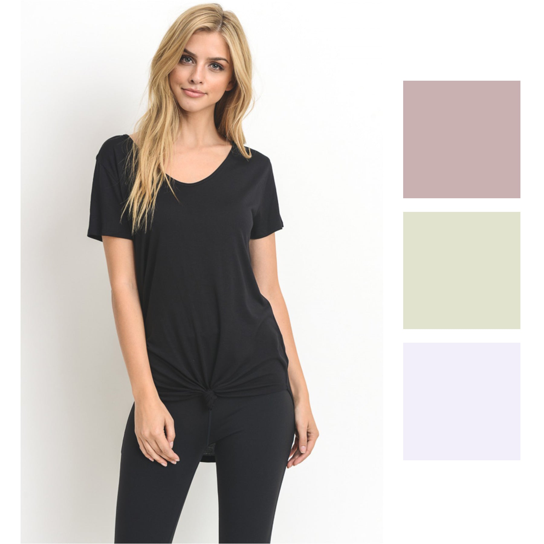 Mono B Womens Essential Tie-Front Wavy Side Short Sleeve Top