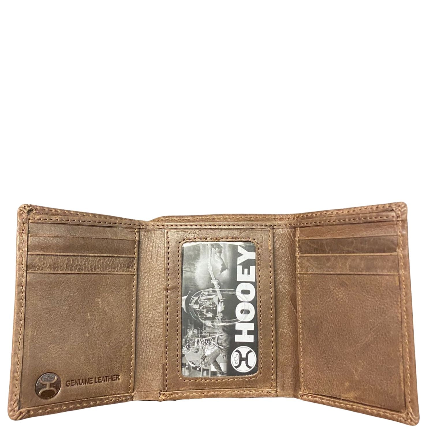 Hooey Mens Double Stitched Leather Tri-Fold Wallet With Logo Rivot
