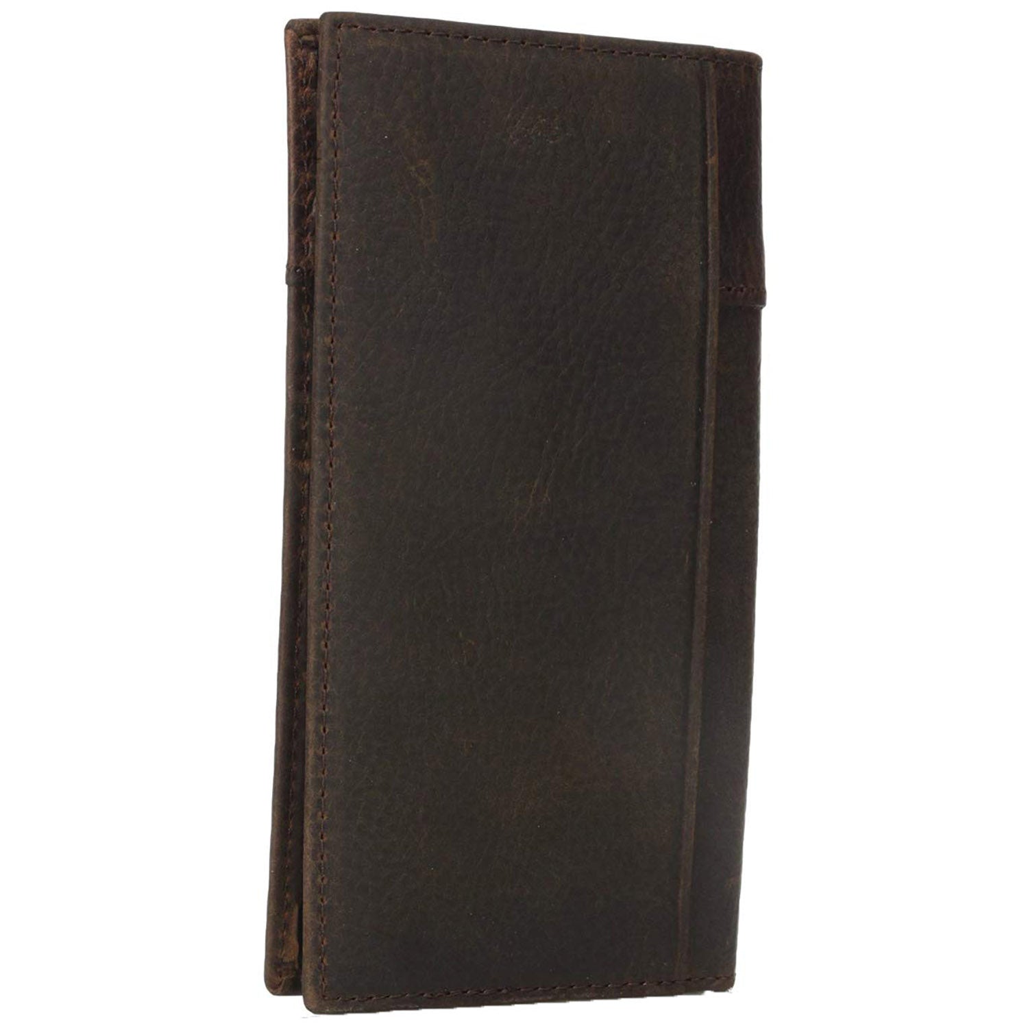 Ariat Mens Boot Embroidery Leather Checkbook Cover Rodeo Wallet (Brown)