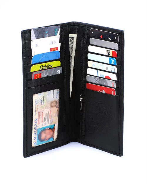 Roma Leathers Genuine Leather RFID Safe Zip Pocket Checkbook Style Wallet