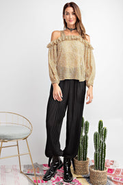 Easel Womens Cold Shoulder Animal Print Yoru Chiffon Blouse