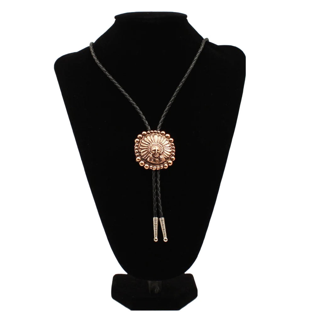 Silver Strike Copper Chief with Border Black Bolo Tie