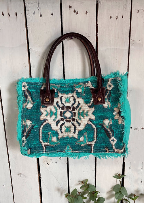 Myra Bag Womens Aqua Imagica Small Turquoise Floral Tote Bag