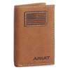 Ariat Mens Leather Flag Patch Tri-fold Wallet, Brown