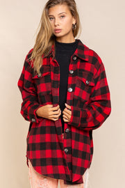 POL Clothing Womens Button Down Long Sleeve Plaid Jacket
