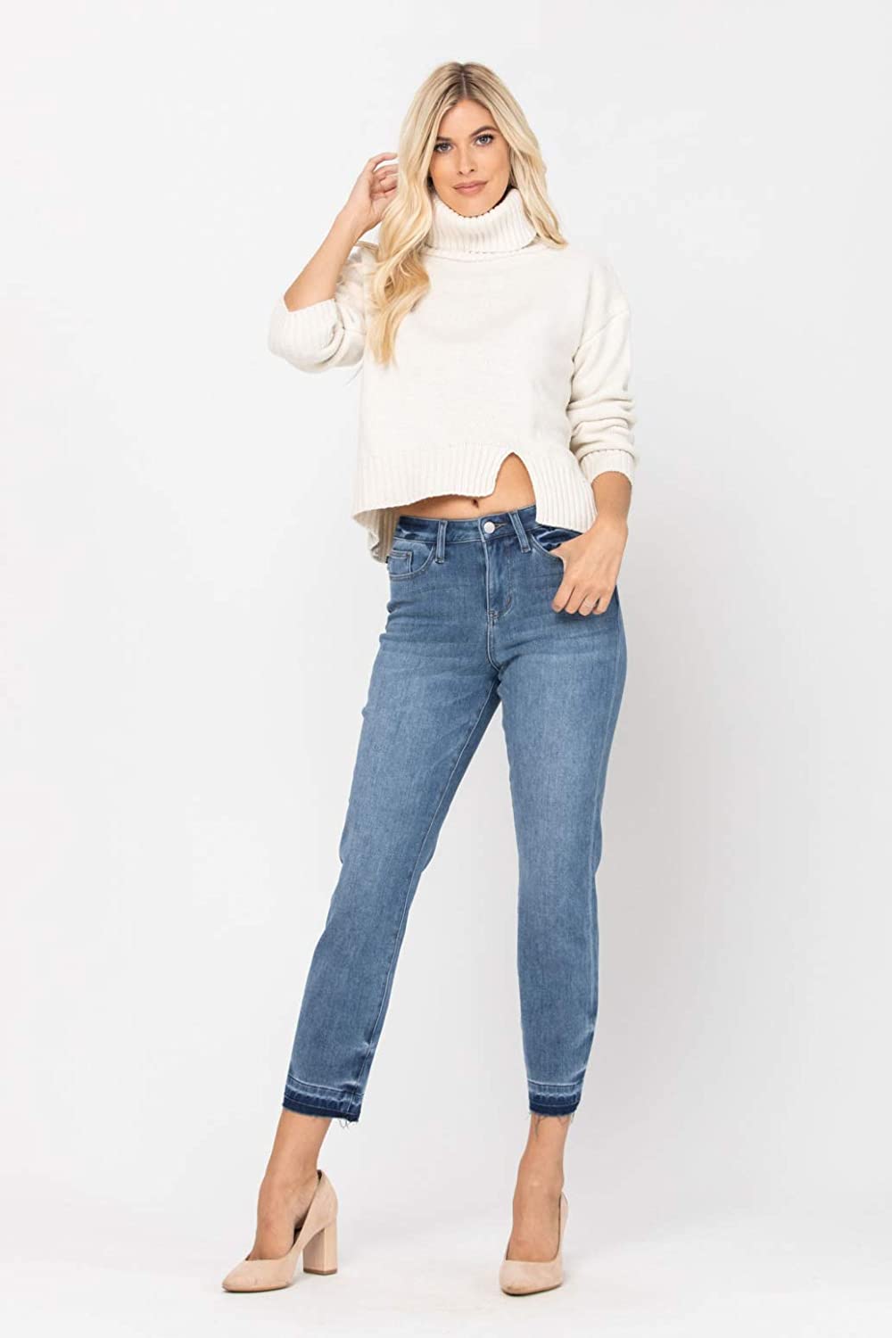 Judy Blue Thermadenim High Waist Undone Hem Boyfriend Jeans