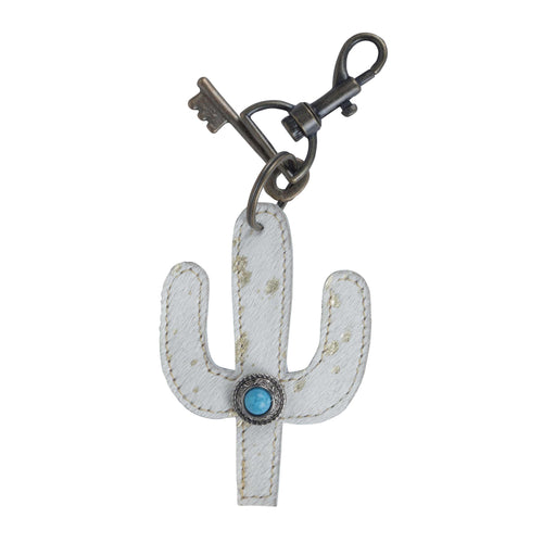 Myra Bag White Cactus Leather Keychain Purse Charm