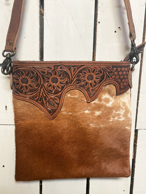 American Darling Womens Hair-on Tooled Leather Concealed Carry Crossbody