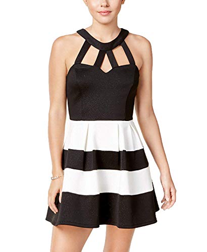 Crystal Doll Juniors' Cutout Scuba Fit & Flare Dress (Black White, 1)