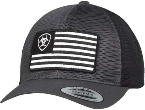 Ariat Mens Shield Flag Adjustable Mesh Snapback Baseball Cap, Charcoal/Black