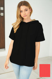 White Birch Womens Short Sleeve Solid Knit Hooded Top