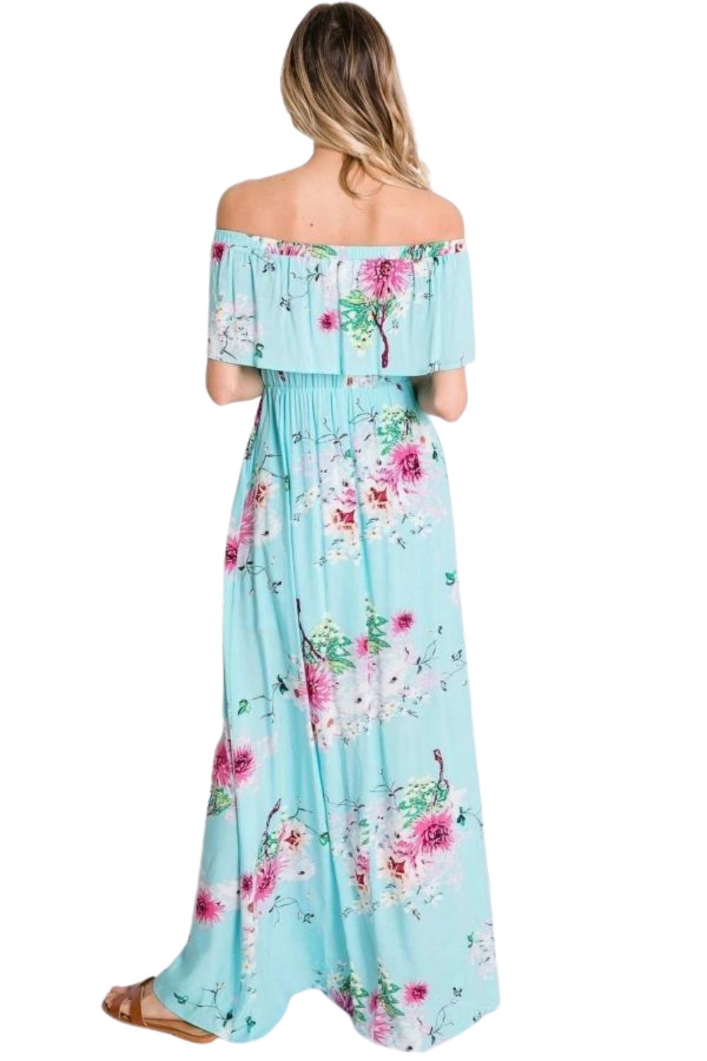 Davi & Dani Womens Floral Print Off Shoulder Maxi Dress