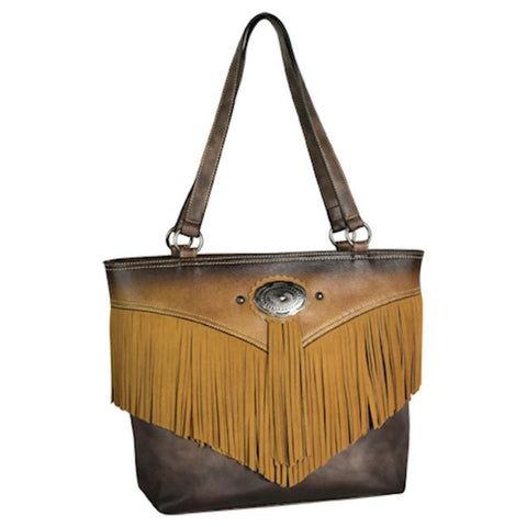 Justin Womens Conceal Carry Fringe Tote Bag, Two-tone Brown