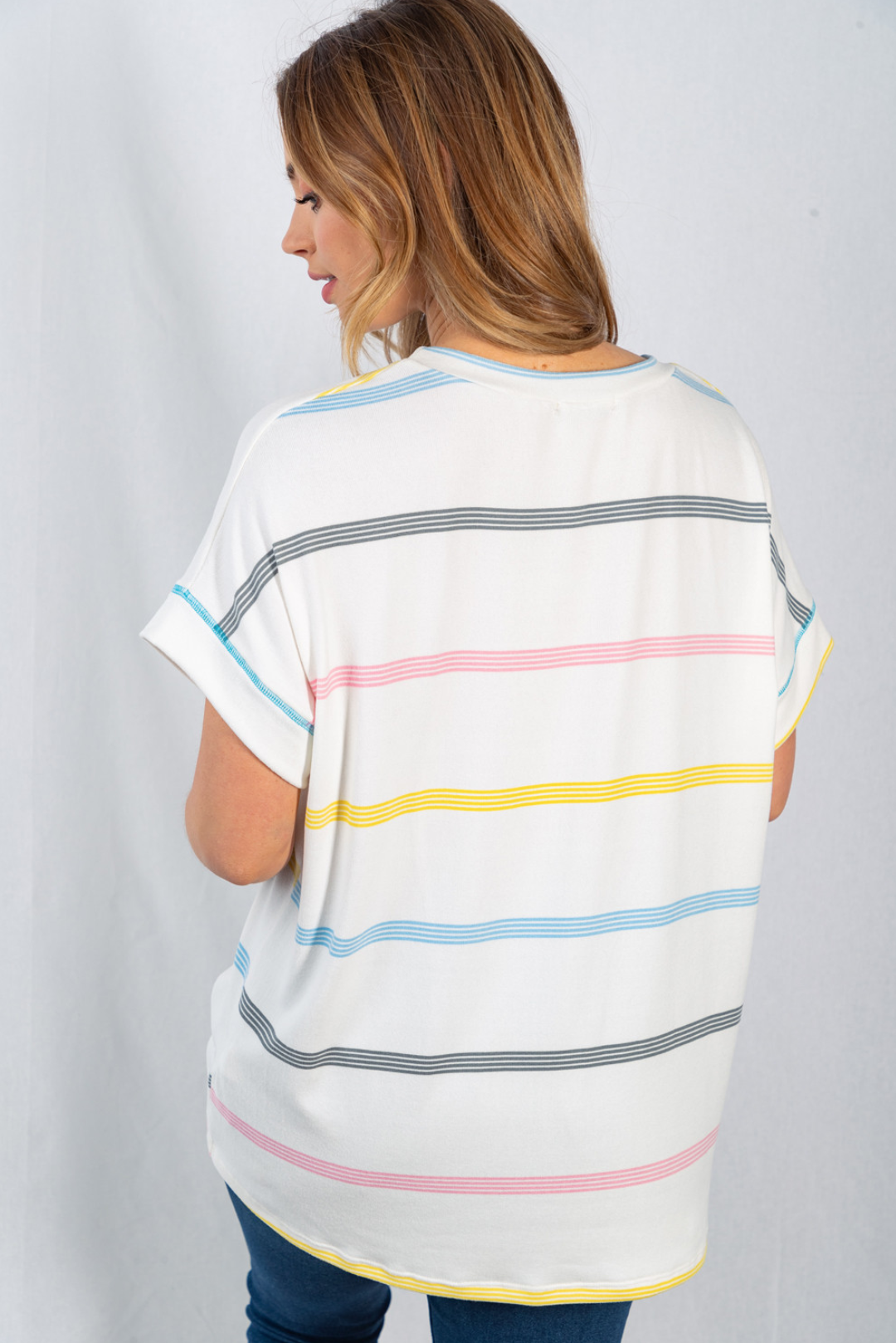 White Birch Womens Short Sleeve Striped Knit Top