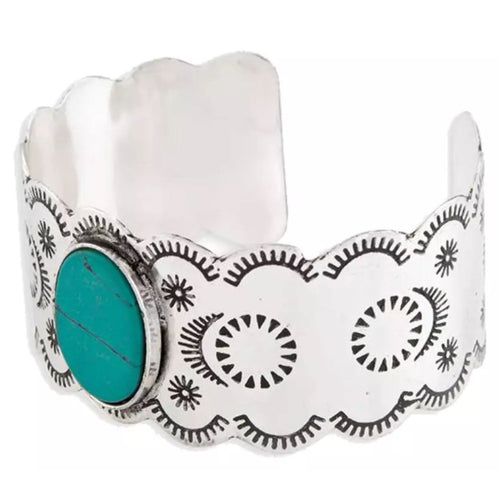 Myra Bag Segments Silver and Turquoise Cuff Bracelet