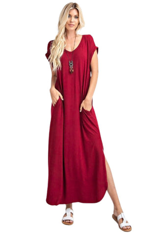 Rae Mode Womens V-Neck Slit Side With Pockets Maxi Dress