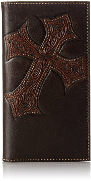 Nocona Mens Diagonal Cross Embossed Brown Leather Rodeo Wallet