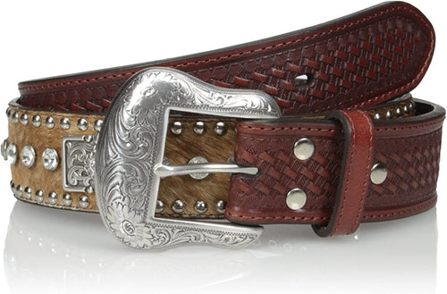 Nocona Mens Clear Bar Bling Hair On Leather Belt