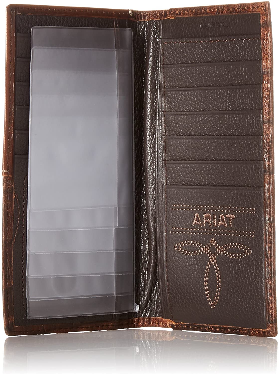 Ariat Mens Caiman Floral Over Circle Leather Rodeo Checkbook Wallet (Brown)