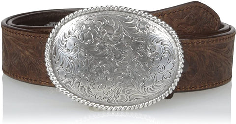Nocona Belt Co. Mens Western Embossed Leather Floral-Buckle Belt