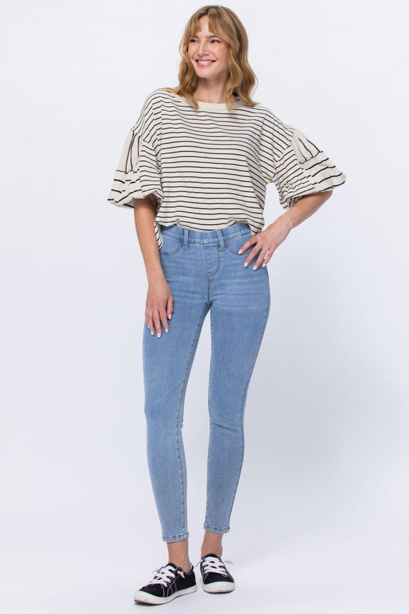 Judy Blue Womens Pull-On Mid Rise Skinny Jeggings, Light Blue Denim