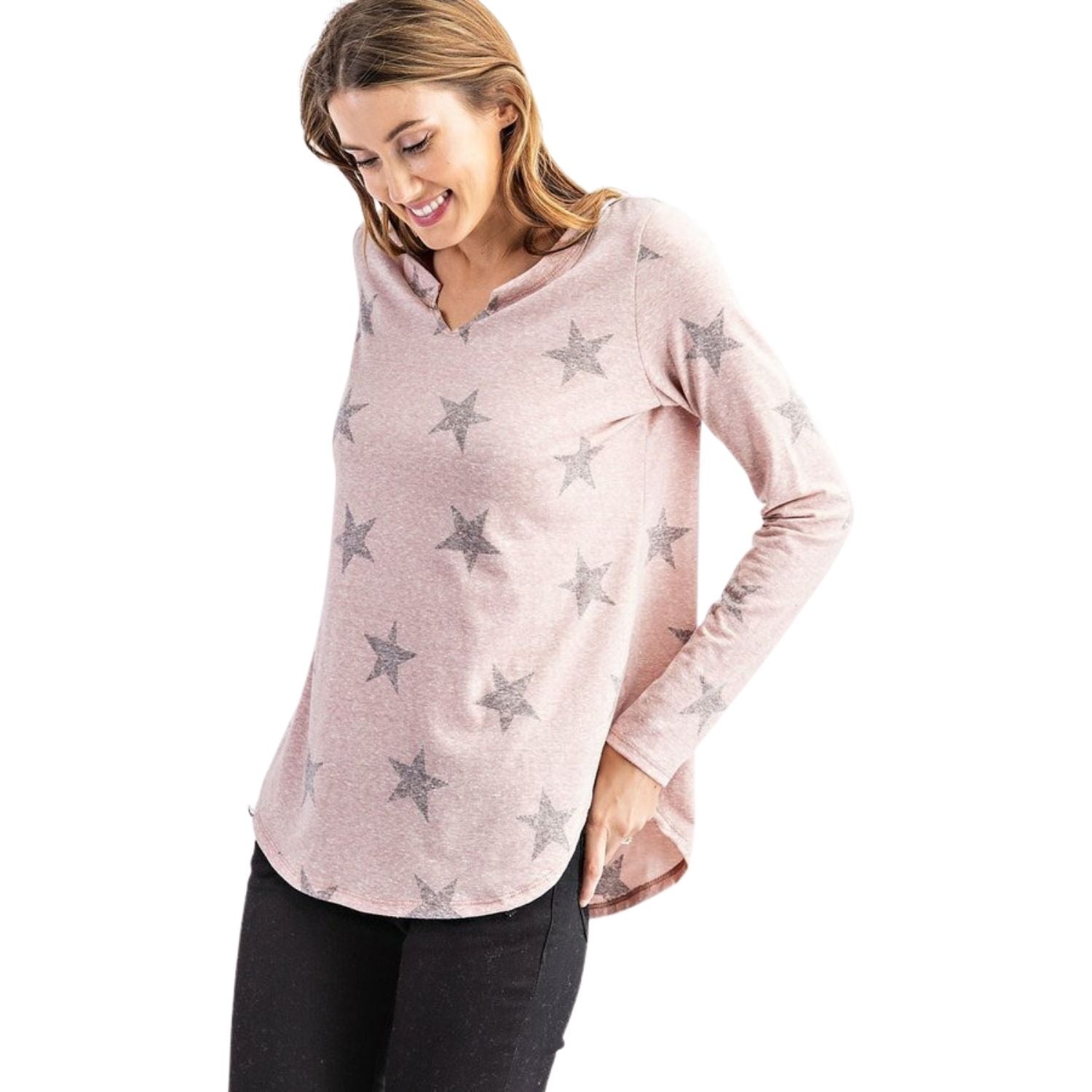 Rae Mode Womens Star Print Long Sleeve Top