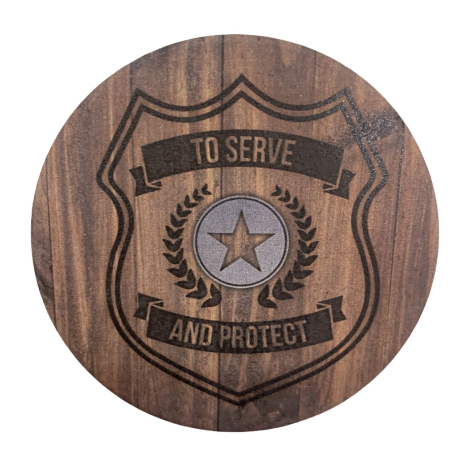 Carson Home Accents "To Serve and Protect" Round Car Coaster